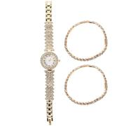 NOLITOY Montre à Cristaux pour Filles Bracelet en Acier Inoxydable et Mouvement Quartz Précis, Ensemble 2 Pièces Élégant et Léger Port Quotidien