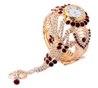 NOLITOY Montre pour Femme en Alliage Bracelet Rouge Montre à Quartz et Bague Assortie Ornée de Cristaux Ensemble Bijou Élégant pour Présent Quotidien