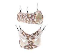 NOLITOY Nid en Peluche Suspendu pour Petits Animaux - Hamac et Tunnel D’Hiver pour Hamster Cochon D’Inde Furet - Lot 2 Pièces en Coton Doux Couleur Blanc Cœur Pêche et Base Café