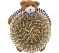 NOLITOY Panier de Rangement Grand Format en Osier et Paille Bleu Motif Ours Panier Tressé pour Chambre D’garçon et Filles Rangement Jouets et Linge Multifonction pour Maison