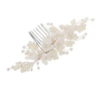 NOLITOY Peigne à Cheveux Mariage avec Fleurs et Perles Accessoire Tête de Mariée Beige Peigne Latéral Raffiné pour Coiffure de Soirée Noël Bal et Demoiselles Honneur