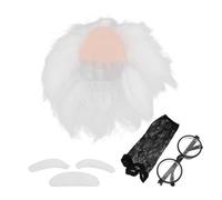 NOLITOY Perruque Scientifique Blanche Cosplay Adulte avec Moustache et Sourcils Synthétiques Cheveux Fous Réalistes pour Déguisement Halloween Fête