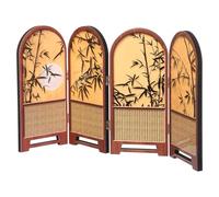 NOLITOY Petit Paravent Pliable en Bois Motifs Bambou Traditionnels Chinois, Panneau de Séparation Compact et Portable pour Bureau et Étagères, Décoration Élégante