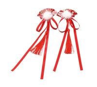 NOLITOY Pince à Cheveux pour Fille Style Chinois D’éventail Rouge Pompons, Accessoires Coiffure Vintage pour Garçon et Filles, Décoration Cheveux Hanfu, 1 Paire