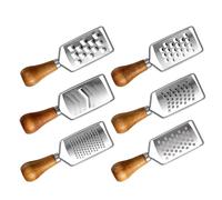 NOLITOY Râpe à Fromage Inox 6 Pièces avec Manche en Bois Antidérapant Râpe Large Trancheur et Hachoir Zesteur Portatif pour Citron Légumes et Fromage Ustensile la Cuisine Compact