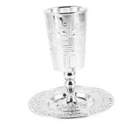 NOLITOY Set de Coupe Sainte Kiddush Alliage de Zinc avec Plateau Réutilisable pour Shabbat et Juives Emblème Spirituel et Élégant