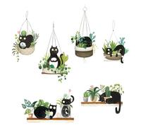 NOLITOY Stickers Muraux Chat Dessin Animé 2 Pièces Motifs Cactus pour Chambre Garçon et Filles et Salon, Autocollants en PVC Solide Soi-Même