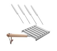 NOLITOY Support à Saucisses Inox Portable Détachable 5 Pièces avec Brochettes, Rouleau à Hot-dogs pour Barbecue Extérieur, Montage Facile, Cuisson Uniforme, Kit Barbecue Camping