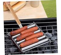 NOLITOY Support de Barbecue Acier Inoxydable avec Amovible pour Saucisses Manche Bois Grill Extérieur Polyvalent pour Hot Dogs et Barbecues Plein Air
