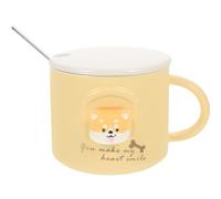 NOLITOY Tasse à Café en Céramique 400 Ml Couvercle et Cuillère Mug Dessin Animé Shiba Inu Jaune Tasse à Eau Décorative pour Bureau et Maison Mug « Maman Chien » Pratique et Stable