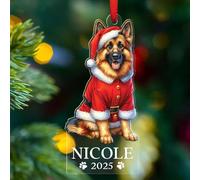 Nom/année personnalisé - Ornement en acrylique pour les amoureux des chiens de berger allemand - Décoration de Noël 2025 - Décoration de Noël personnalisée en forme d'animal de compagnie - Cadeau pour