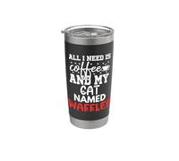 Nom de chat Gaufres Cadeaux All I Need Is Coffee Chat nommé Gobelet isotherme en acier inoxydable double paroi
