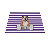Nom De Chien Personnalisé Bone, Un Joyeux Bouledogue Anglais À Rayures Violettes Et Blanches Tapis De Porte Paillasson De Bienvenue Absorbant Tapis De Bain pour Terrasse Salon 40X60Cm