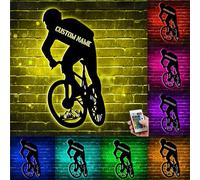Nom de cycliste personnalisé, décoration murale en métal avec lumière LED, nom de vélo personnalisé, panneau mural pour salle de sport, club, décoration d'intérieur, cadeau pour homme, femme, garçon