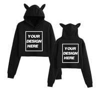 Nom de texte personnalisé Message personnalisé votre conception ajouter votre propre graphique hauts courts oreilles de chat filles femmes pull à capuche black