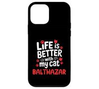 Nom du Chat Balthazar Life is Better with My Cat Balthazar Coque pour iPhone 12 Mini