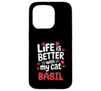 Nom du Chat Basil Life is Better with My Cat Basilic Coque pour iPhone 15 Pro