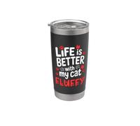Nom du chat Fluffy Life Is Better With My Cat Fluffy Gobelet isotherme en acier inoxydable double paroi
