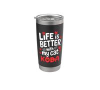 Nom du chat Koda Life Is Better With My Cat Koda Gobelet isotherme en acier inoxydable double paroi