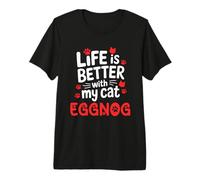 Nom du Chat Lait de Poule Life is Better with My Cat Eggnog T-Shirt Haut de Gamme