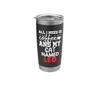 Nom du chat Leo Gifts All I Need Is Coffee Chat nommé Leo Gobelet isotherme en acier inoxydable double paroi