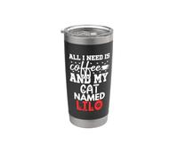 Nom du chat Lilo Gifts All I Need Is Coffee Chat nommé Lilo Gobelet isotherme en acier inoxydable double paroi