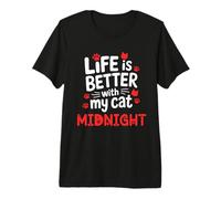 Nom du Chat Midnight Life is Better with My Cat Midnight T-Shirt Haut de Gamme