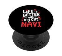 Nom du Chat Navi Life is Better with My Cat Navi PopSockets PopGrip Adhésif