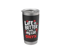 Nom du chat Onyx Life Is Better With My Cat Onyx Gobelet isotherme en acier inoxydable double paroi