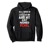 Nom du Chat Pixel Gifts All I Need is Coffee Chat nommé Pixel Sweat à Capuche