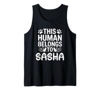 Nom du Chat Sasha This Human Belongs to Sasha Funny Cat Lover Débardeur