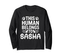 Nom du Chat Sasha This Human Belongs to Sasha Funny Cat Lover Manche Longue