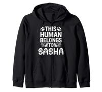 Nom du Chat Sasha This Human Belongs to Sasha Funny Cat Lover Sweat à Capuche