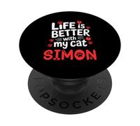 Nom du Chat Simon Life is Better with My Cat Simon PopSockets PopGrip Adhésif