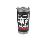 Nom du chat Sylvester Gifts All I Need Is Coffee Cat Named Gobelet isotherme en acier inoxydable double paroi