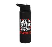 Nom du chat Sylvester Life Is Better With My Cat Sylvester Stainless Steel Insulated Water Bottle