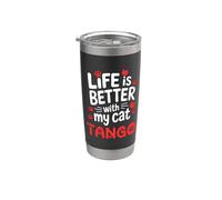 Nom du chat Tango Life Is Better With My Cat Tango Gobelet isotherme en acier inoxydable double paroi