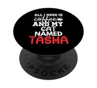 Nom du Chat Tasha Gifts All I Need is Coffee Chat nommé Tasha PopSockets PopGrip Adhésif