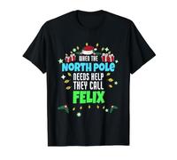 Nom Felix de Noël au pôle Nord Helper T-Shirt Graphique avec Valeur, Homme, Noir, M