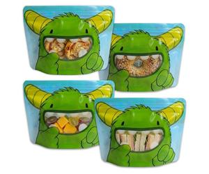 Nom Nom Kids 4 sacs à sandwich réutilisables | Motif monstre mignon | Taille parfaite pour les sandwichs des enfants | Sacs à goûter à partager | Sac à bonbons | Sacs à sandwich réutilisables pour