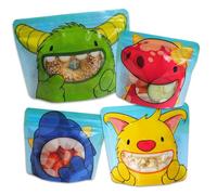 Nom Nom Kids Monster Snack Bag Collection - 4 sacs réutilisables en 3 tailles - 2 petits, 1 moyen et 1 grand pour les collations pour bébé, tout-petit ou enfant.