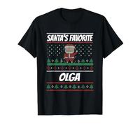 Nom Olga préféré du Père Noël personnalisé T-Shirt Graphique avec Valeur, Homme, Noir, S