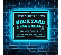 Nom personnalisé Backyard Bar and Grill Bar LED Sign,Enseigne lumineuse personnalisée pour cuisine extérieure,Lumière de barbecue d'arrière-cour, signe de barre de néon de lumière en bois