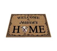 Nom Personnalisé, Chien Mignon Bouledogue Américain, Bienvenue chez Quelqu'un Tapis De Bain Résister À La Saleté Paillasson D'Entree Antidérapant Tapis De Porte pour Salon Bain D'Entrée 40X60Cm