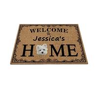 Nom Personnalisé, Chien Mignon Maltais, Bienvenue chez Quelqu'un Paillasson De Bienvenue Anti-Poussière Tapis De Porte Antidérapant Tapis De Bain pour Bain Salon D'Entrée 40X60Cm