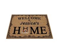 Nom Personnalisé, Chien Mignon Rough Collie, Bienvenue chez Quelqu'un Tapis De Porte Doux Tapis De Bain Confortable Paillasson D'Entree pour Bain Intérieur Salon 40X60Cm