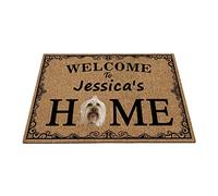 Nom Personnalisé, Chien Mignon Yorkie, Bienvenue chez Quelqu'un Tapis De Bain Facile À Nettoyer Paillasson D'Entree Doux Tapis De Porte pour Bain Intérieur Terrasse 40X60Cm