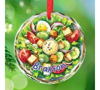 Nom personnalisé Décoration en verre à salade César 2025, décorations de Noël en salade César gourmande, décoration d'arbre de Noël personnalisée pour amateur de nourriture saine, ornement souvenir de