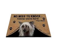 Nom Personnalisé du Chien, avec Mon Drôle De Chien Chinois À Crête, Pas Besoin De Frapper, Je Sais Que Vous Êtes Là Paillasson De Bienvenue Doux Tapis De Bain Tapis De Porte pour Bain Salon 40X60Cm