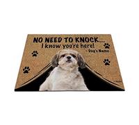 Nom Personnalisé du Chien, Mon Chien d'amour Shih Tzu, Pas Besoin De Frapper, Je Sais Que Vous Êtes Là Tapis De Porte Doux Paillasson De Bienvenue Tapis De Bain pour Salon Intérieur Bain 40X60Cm